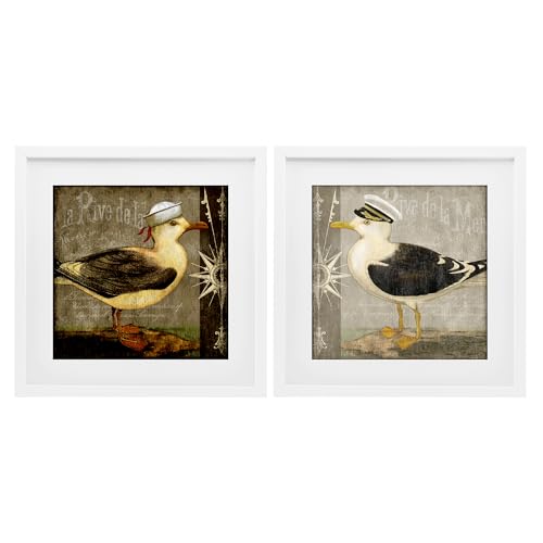 Tableaux mouettes avec chapeaux pour décoration salon bord de mer