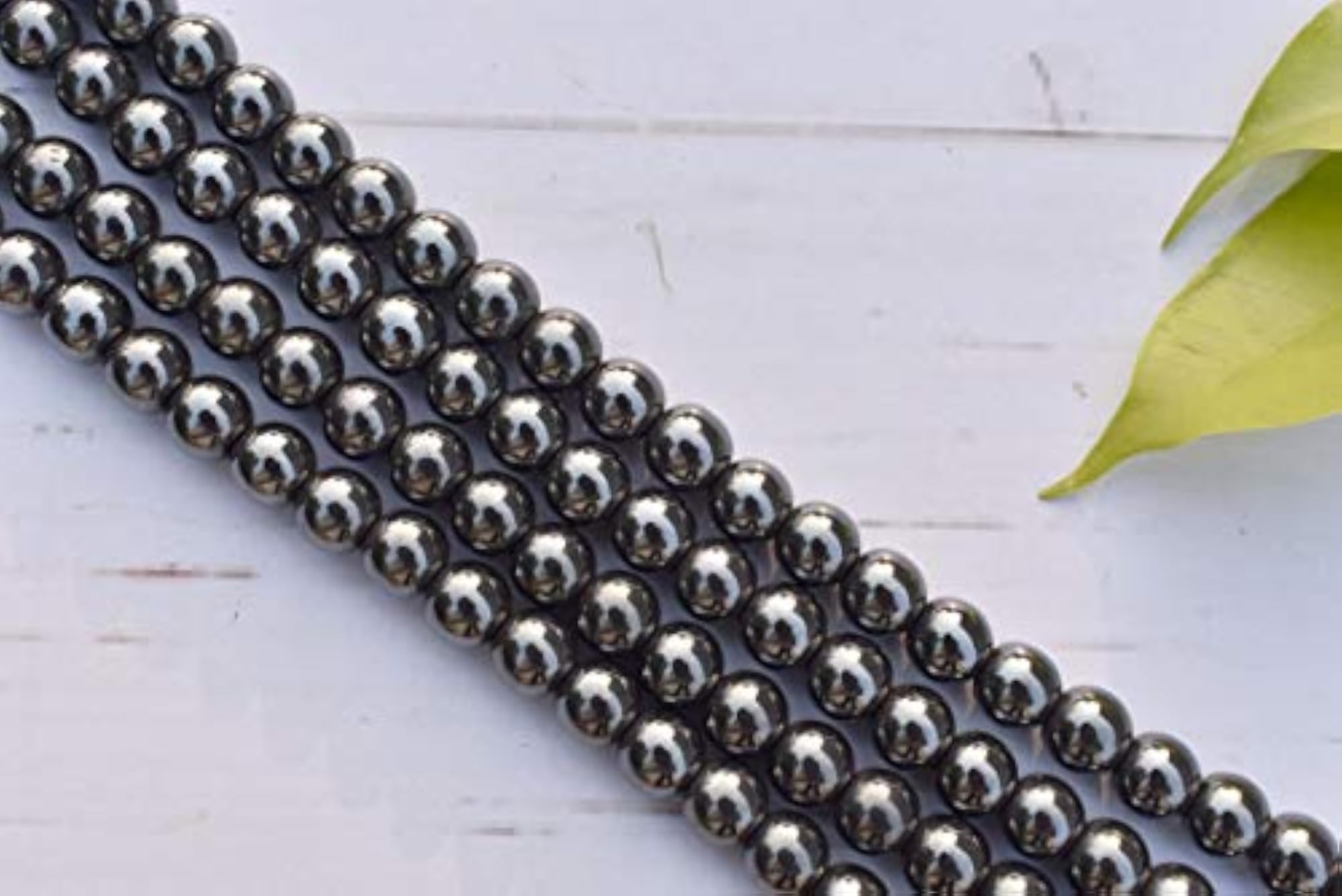 Natural Hematite Healing Crystal Mala, 34 Inch, 108 Beads