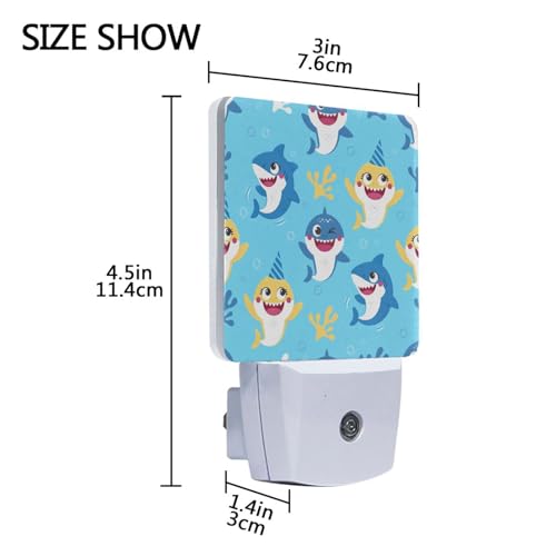 Image of Cute Sharks Night Lights 2 Pack Plug-in Wall Led Nightlight Auto Dusk-to-Dawn Sensor Lamps for Bedroom Kitchen Bathroom Hallway Stairs