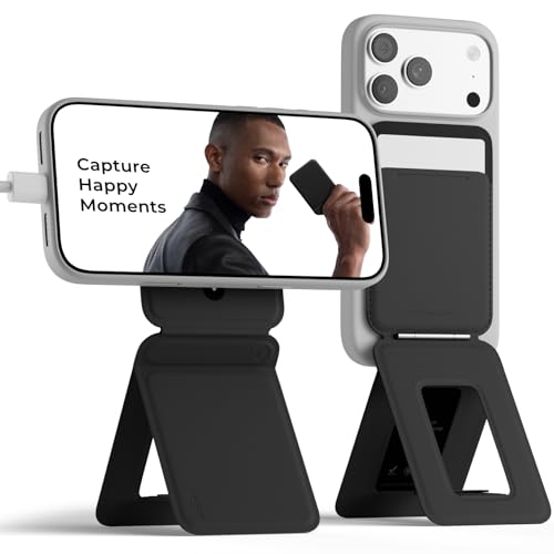 Image of MOFT Phone Tripod Wallet for iPhone, Mulit-Angles, Lightweight & Portable Phone Stand, MOVAS Vegan Leather Magnetic Wallet, Strong Magnets, NFC Card Holder,Travel Essential, Jet Black (With Card Slot)