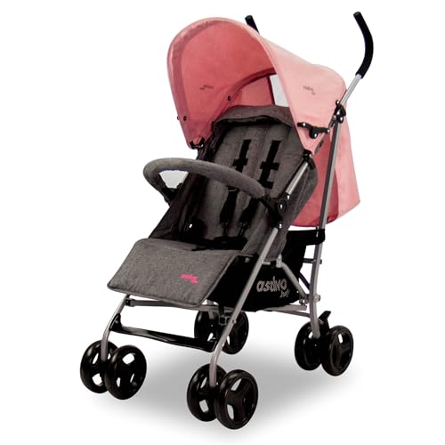 Silla de Paseo MOMBI para Bebé – Respaldo Reclinable, Plegado Tipo Bastón, Arnés 5 Puntos, Freno Trasero, Capota SPF50+, Hasta 16 kg – Rosa Asalvo