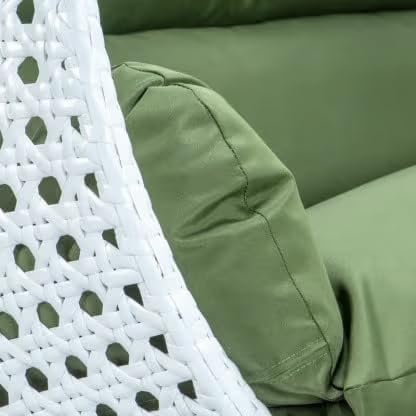 Image of Double Seater Hammock Swing Chair with Stand & Cushion | Heavy Duty Powder Coated Steel Frame | Outdoor Indoor Hanging Swing for Patio Balcony Garden Terrace Living Room (White-Dark.Green)