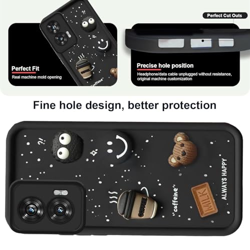 Image of GoldKart Back Case Cover Compatible for Motorola Edge 50 Fusion 5G | Cute Fun Cartoon 3D Ball Coffee Silicone Case | Full Body Protection Back Cover for Motorola Edge 50 Fusion 5G - Black