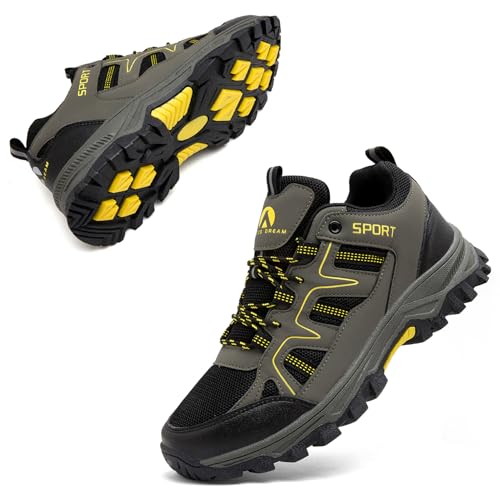 ASOCO DREAM Wanderschuhe Herren Damen Trekkingschuhe Leicht Outdoorschuhe Atmungsaktiv Bergschuhe Wanderhalbschuhe,Grün,41 EU