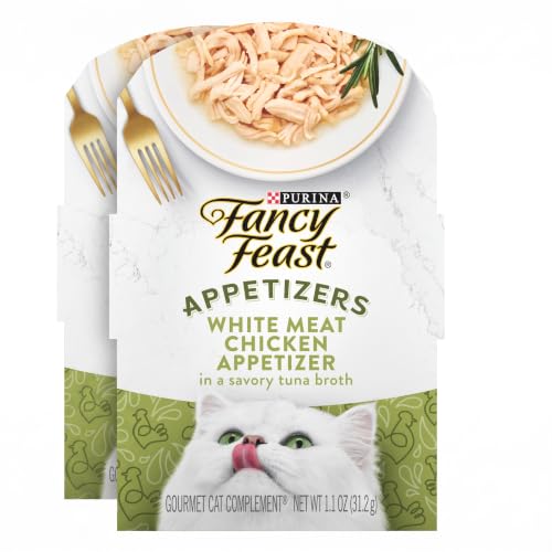 Fancy Feast Purina Appetizers Grain Free Wet Cat Food Complement White Meat Chicken Appetizer in a Savory Tuna Broth Cat Food Topper - 1.1 oz. Trays,(Pack of 20) - image 1