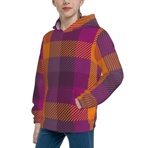 Purple Yellow Buffalo Plaid Kid Hoodies Boys Sweatshirts Girls Pullover with Pocket2