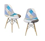 Mid-Century Modern Woven Fabric Upholstered Accent Side Dining Chair with Beech Wood Eiffel Legs Set
