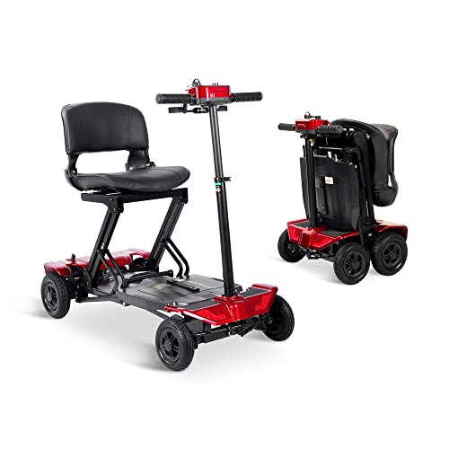 Actiwe Fx07 Automatic Foldable Mobility Scooter - Powered Mobility Scooters For Adults - Motorized Scooter For Seniors - Auto Folding Electric Mobility Scooter - Removable Lithium Ion Battery (Red) #TOP1