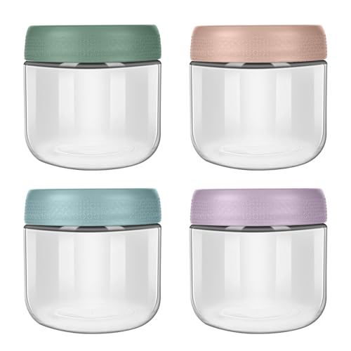 Aolso Recipiente de Vidrio para Comida de Bebé, 4PCS Tarros de Cristal con Tapa, Frascos Mason Reutilizables con Tornillo de Sellado, Vasos Tarros Mason para Yogur, Ensaladas, Mermelada, Muesli(300ML)