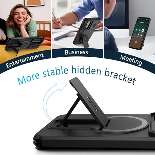 Image of ShieldTech MagStand Series Case for Samsung Galaxy S26 FE, Mobile Phone Cover with Sliding Camera Shield, Mag-Safe, Kickstand, Shockproof for Samsung Galaxy S26 FE 5G - Black