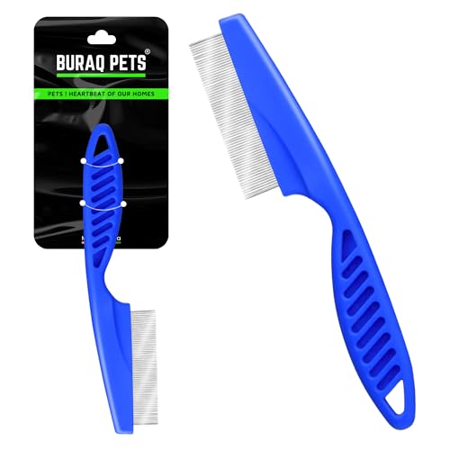 Image of Buraq Flea Comb for Cats and Dogs Large Stainless Steel Grooming Comb for Removing Fleas Ticks Lice Eggs and Dirt with Anti Slip Handle Suitable for All Hair Types