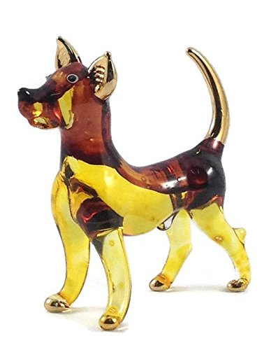 Tiny 2" Yellow Gold Stand Thai Ridgeback Shorthair Dog Figurine - Miniature Hand Blown Glass Dogs Puppy Canine Crystal Animal Cute Decorative Collectible Figures Décor Gifts