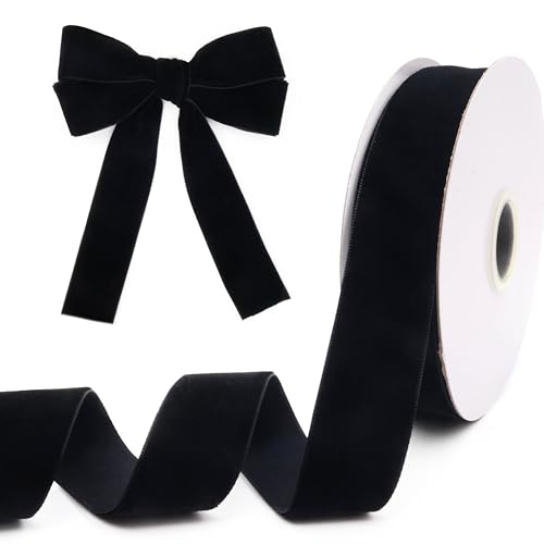 GXTIZAS Black Velvet Ribbon 1 Inch x 10 Yards for Christmas Tree Bows