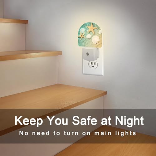 Image of Starfish and Seashell Night Light Plug into Wall, Summer Beach Ocean Waves Dusk to Dawn Night Light Plug in,0.5w Energy Saving Sleep Friendly NightLight for Kids Boys Girls Home Decor
