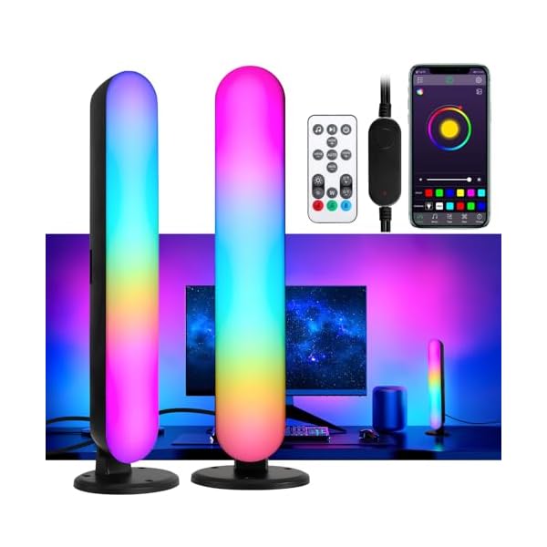 HuuppHip Smart LED Light Bar 2 Pack, RGB Smart Desk Lamp TV Backlight with Multiple Lighting Effects and Music Modes, Sync with Music, APP Remote Control Ambient Lighting Flow Light Bar for Gaming/TV/PC/Room [Energy Class E]