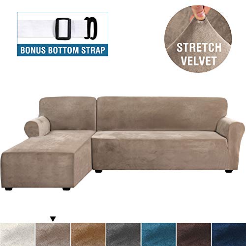 Rich Velvet Stretch 2 Pieces L-Shaped Sofa Covers Anti-Slip Sectional Sofa Slipcovers