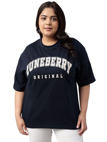Image of JUNEBERRY 100% Pure Cotton Oversized Baggy Fit Cool Front Chest Graphic Printed Half Sleeve Plus Size T-Shirt for Women & Girls (Sizes: 2XL to 5XL)