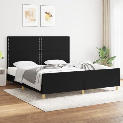 HaoChrymec Estructura de Cama con Cabecero Ajustable, Tela Negra Transpirable, Cama Matrimonial Ideal para Dormitorio Principal o Juvenil, Soporte Reforzado, 180x200 cm