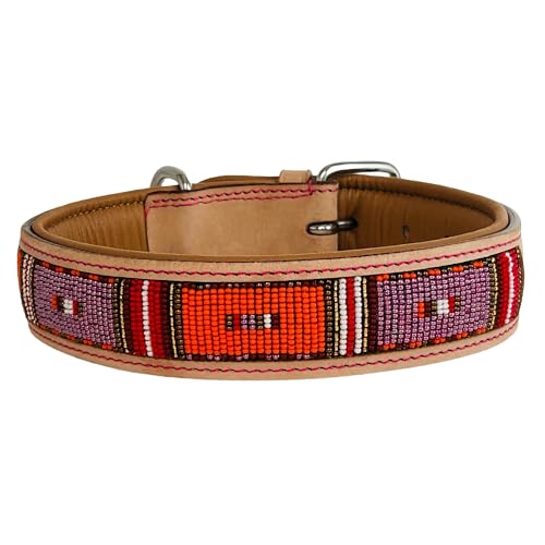 Kay-line Collection - Collare per cani rosa, M - 55 cm, realizzato a mano, in pelle naturale, imbottito, interno in nappa, beige, lunghezza 55 x larghezza 3,8 x 0,8 cm