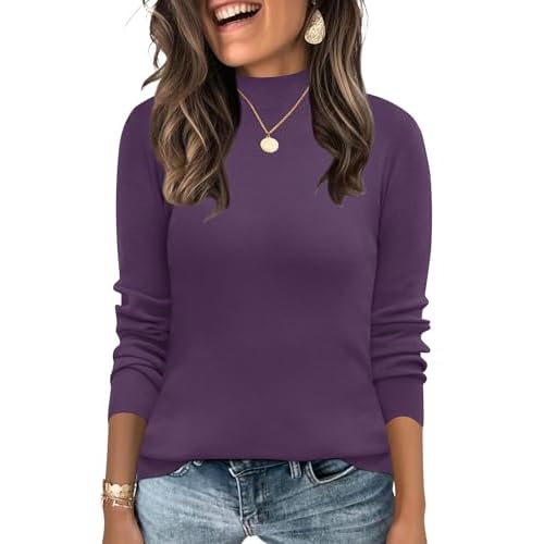 LOMON Mock Neck Tops for Women Long Sleeve Dressy Casual Lightweight Basic Knitted Pullover Sweater S-XL