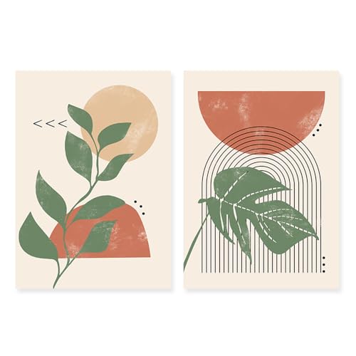 Pósteres bohemios de sol y hojas para decorar un salón moderno con encanto natural