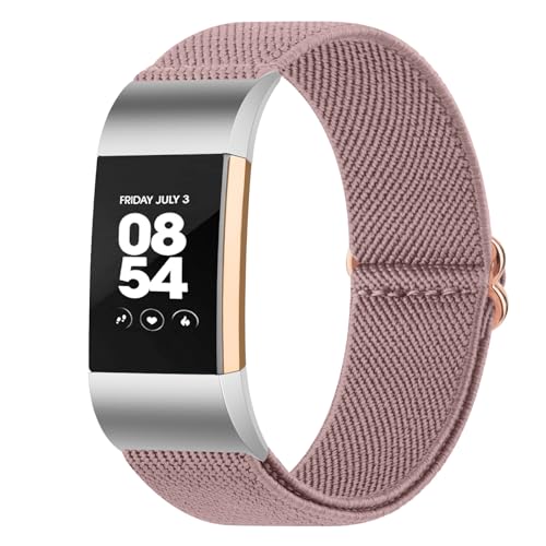 Oumida Stretchy Nylon Solo Loop Band Compatible with Fitbit Charge 2 Bands for Women Men, Adjustable Soft Elastic Braided Sport Straps Replacement Wristband for Fitbit Charge 2 Fitness (Mauve)