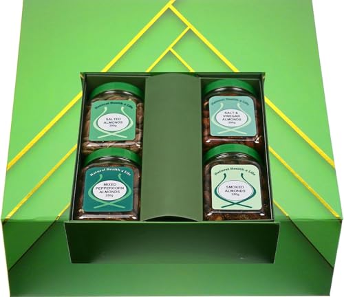 Natural Health 4 Life Snack Nuts, Gift Box Selection 4 Savoury Almond Nut Varieties 4 = 1 kg