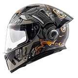 Vega Bolt Superhero Smart Bluetooth Full-Face Helmet – Advanced Safety, Shockproof, Aerodynamic, Premium Comfort Black Grey M