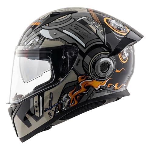 Image of Vega Bolt Superhero Smart Bluetooth Full-Face Helmet - Advanced Safety, Shockproof, Aerodynamic, Premium Comfort Black Grey M