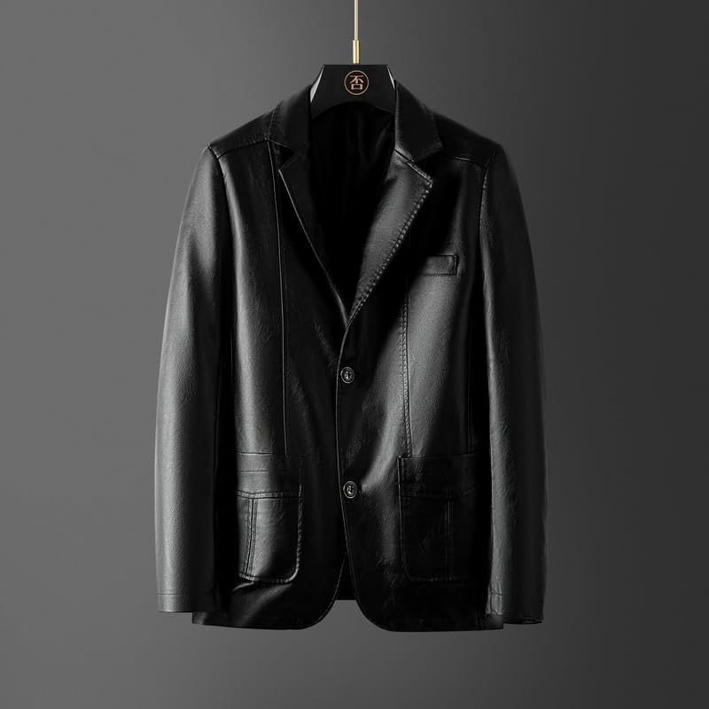 Men's Faux Leather Jacket, Suit Coat Style, Fall/Winter Solid colors