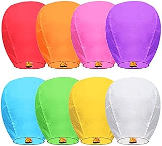 Chinese Sky Lanterns (8 Pack) 100% Biodegradable No Assembly Required - Beautiful Lantern for Weddings, Birthdays, Parties,Memorials and Much More