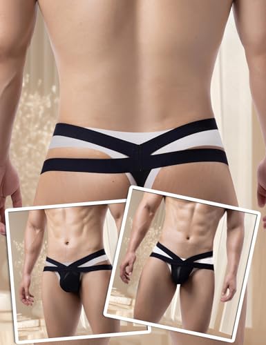 ohyeah Mens Thong Underwear with Pouch Sexy G-String Thongs T-Back Breathable Mesh Briefs Black, 6-123