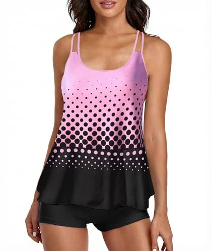 Image of Urchics 2026 Women Two Piece Tankini Swimsuit Tummy Control Plus Size Long Torso Top and High Waisted Boyshorts Bathing Suits