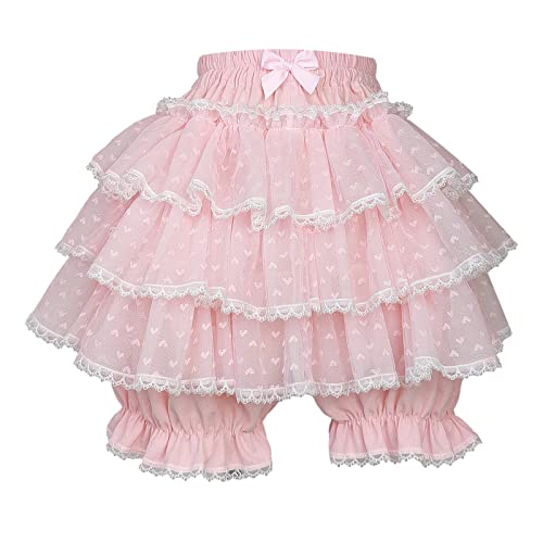 Women Lolita Bloomers Japanese Cute Tiered Ruffle Bloomer Shorts Kawaii Tulle Tutu Pumpkin Pants Pettipants