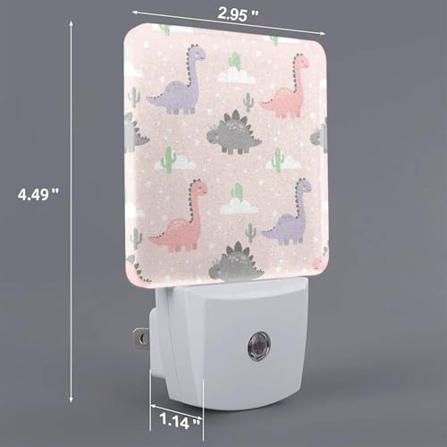 Image of Futterya Plug-in LED Night Light, Cute Dinosaurs Pink Background Cactus Set of 2 Dusk-to-Dawn Auto Sensor Decor Lamp