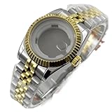 NMASDUYPU Cassa for orologio impermeabile in acciaio inossidabile con vetro zaffiro curvo scanalato NH05 da 31 mm for donna, adatta al movimento NH05 NH06.(Silver Gold B1)