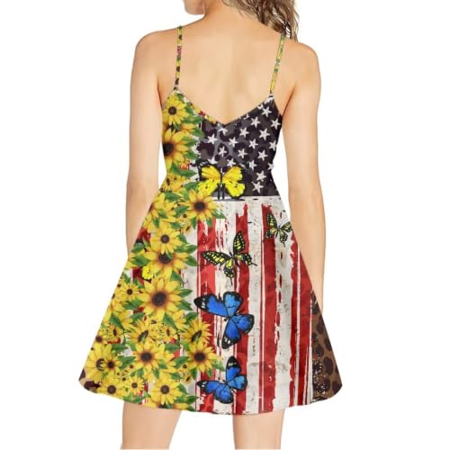 Image of Women's Spaghetti Strap Dress Summer Casual Swing Sundress Girls Beachwear Swing Mini Dress