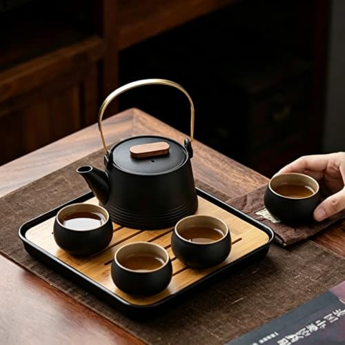 Set de té de viaje en cerámica negra mate con mango de oro elegante Btype 5