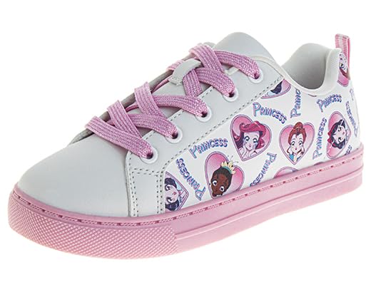 Disney Princess Ariel Belle Snow White Tiana - Girls Low Top Casual Shoes White/Pink (Size Little Kid - Big Kid)