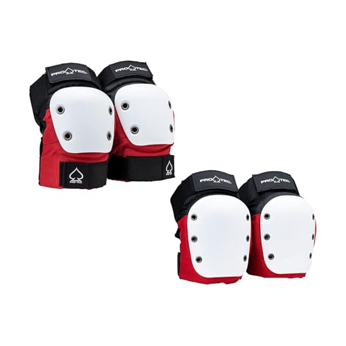 Pro-Tec Knee/Elbow Set of Pads - Red/White - Large