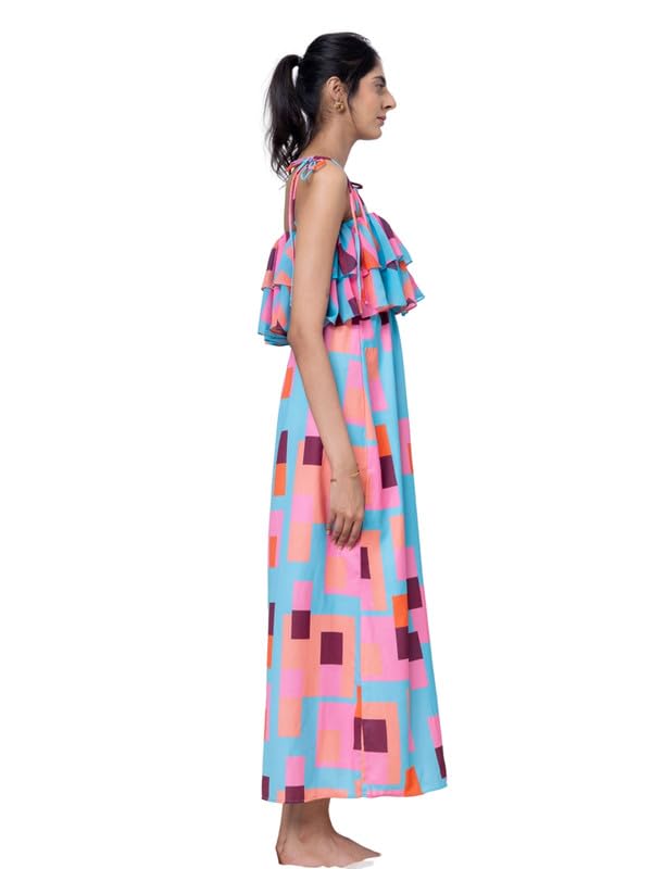 EROTISSCH Women Poly Crepe Colour Blocked Printed Beachwear Dress (Blue_M) 1