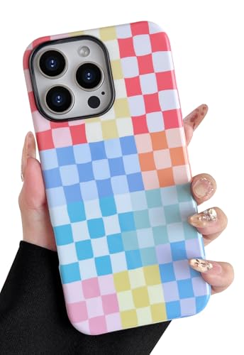 Vinlayss Compatible with iPhone 16 Pro Case（6.3'） with Cute Colorful Checkered Pattern, Shockproof Slim TPU and Hard PC Protective Phone Case for Women Men - Colorful 4