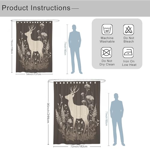 Rideau de douche extra long 183x243 cm en polyester imperméable motif cerf rustique