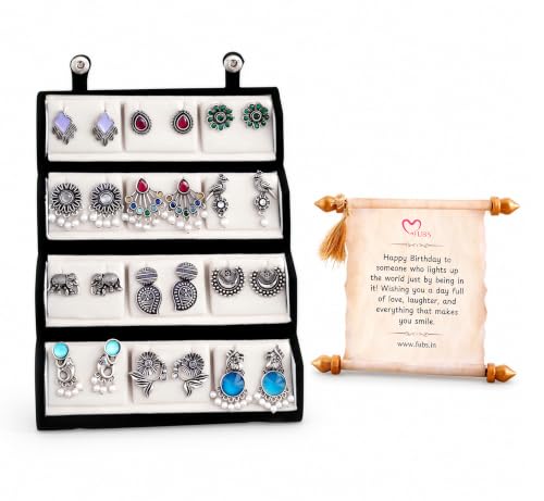 Image of FUBS Oxidized Designer Stud Earrings Set of 12 with Folding Jewelry Box | Traditional & Modern Earring Set for Women & Girls
