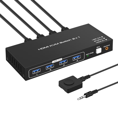 8K USB 3.0 KVM Switch for 2 Computers 1 Monitor, Support 4K@120Hz and Share 4 USB 3.0 Port for Keyboard Mouse Printer with Controller