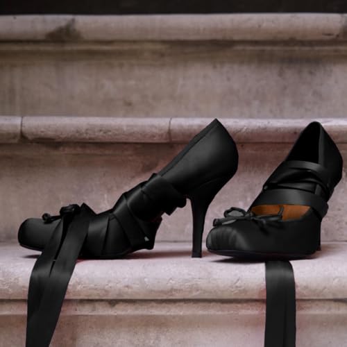 Women Satin Ballet High Heels Bow Round Toe Stiletto Heel Pumps Strappy 4 inch Stiletto High Heel Ballet Shoes Bow Slip On Dress Shoes Cross Strap Elegant Sexy 4-11 M US4
