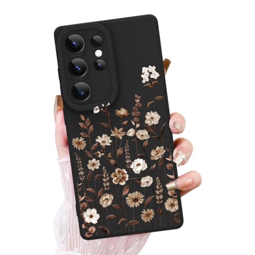 Coque Samsung S25 Ultra antichoc TPU motif floral noir femmes et filles