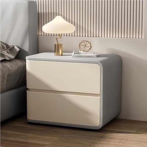 Modern Minimalist Nightstand with 2 Drawers, Multifunctional Leather Bedside Table for Bedroom, Living Room, Dorm - Stylish Pink & White Design (Right)