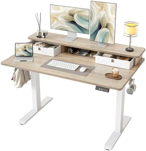 TIQLAB Standing Desk with Two Drawers, Stand Up Standing Desk Adj...