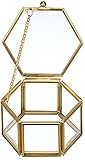 FTOF Glass Vintage Jewelry Box Golden Geometric Jewelry Display Organizer Ring Earring Keepsake Box